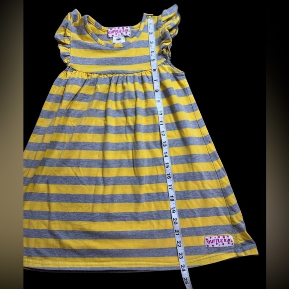 Ruffle Girl yellow and gray  Striped Ruffle Dress k11 - Picture 2 of 6